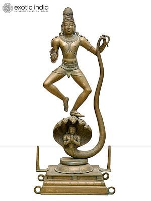 25" Lord Krishna Dancing on Kaliya Naag | Madhuchista Vidhana (Lost-Wax) | Panchaloha Bronze from Swamimalai