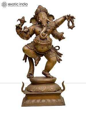 21" Four Armed Dancing Lord Ganesha | Madhuchista Vidhana (Lost-Wax) | Panchaloha Bronze from Swamimalai