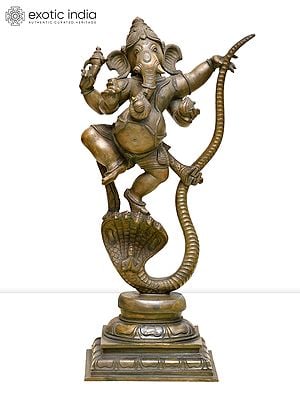 16" Bhagawan Ganesha Dancing on Naag | Madhuchista Vidhana (Lost-Wax) | Panchaloha Bronze from Swamimalai