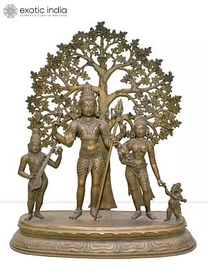 41" Large Size Shiva Family Standing Under the Tree | Madhuchista Vidhana (Lost-Wax) | Panchaloha Bronze from Swamimalai