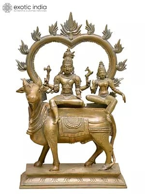 13" Pradosha Moorthy (Shiva Parvati Seated on Nandi) | Madhuchista Vidhana (Lost-Wax) | Panchaloha Bronze from Swamimalai