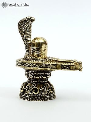 4" Small Brass Shivalinga with Protecting Naag