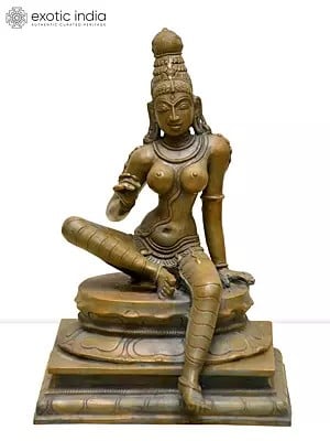 10" Sitting Devi Uma (Bhoga Shakti) | Madhuchista Vidhana (Lost-Wax) | Panchaloha Bronze from Swamimalai