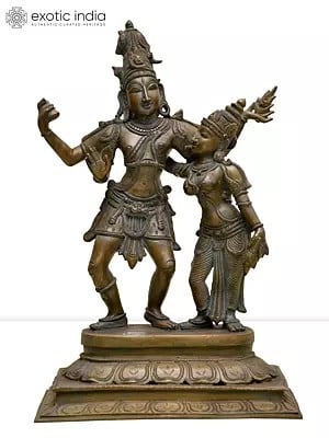 15" Dancing Lord Shiva with Devi Parvati | Madhuchista Vidhana (Lost-Wax) | Panchaloha Bronze from Swamimalai