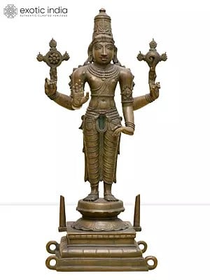 20" Standing Blessing Lord Vishnu (Perumal) | Madhuchista Vidhana (Lost-Wax) | Panchaloha Bronze from Swamimalai