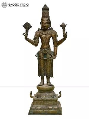 18" Standing Lord Vishnu in Blessing Gesture | Madhuchista Vidhana (Lost-Wax) | Panchaloha Bronze from Swamimalai