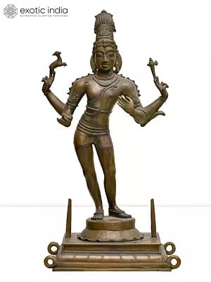 19" Standing Pashupatinath (Lord Shiva) | Madhuchista Vidhana (Lost-Wax) | Panchaloha Bronze from Swamimalai