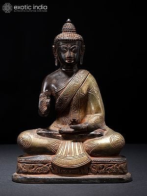 7" Sitting Lord Buddha in Vitark Mudra | Brass Statue