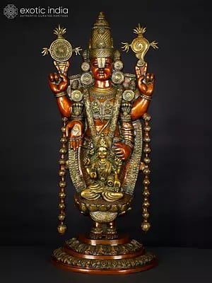 34" Large Tirupati Balaji (Venkateshvara) with Goddess Lakshmi | Brass Statue