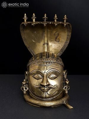 9" Brass Shiva Mukhalingam With Nagabharanam