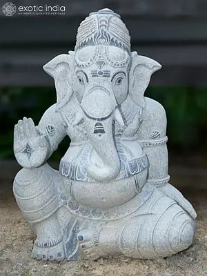 29" Seated Ganapati with Blessing Posture | Granite Stone Idol