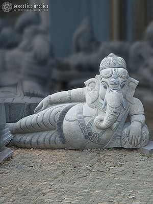 59" Lord Ganapati in Relaxing Posture | Large Granite Stone Sculpture