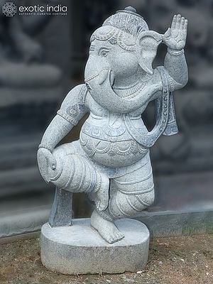 47" Large Granite Stone Statue Of Standing Ganesha With Dancing Posture