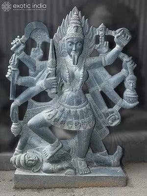 57" Angry Goddess Kali with Ten Arms | Large Granite Stone Statue