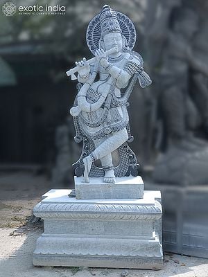 84" Attractive Lord Krishna Playing Flute | Large Granite Stone Statue