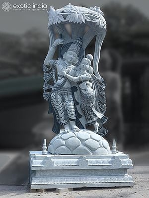 102" Super Large Granite Stone Statue of Radha and Krishna Under the Tree