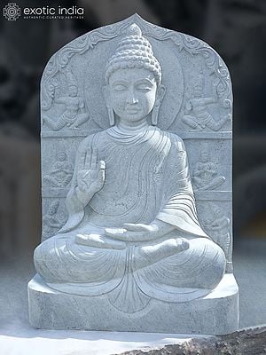 84" Meditative Lord Buddha in Vitarka Mudra | Large Granite Stone Statue