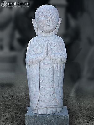 44" Standing Meditative Monk Statue | Large Granite Stone Sculpture