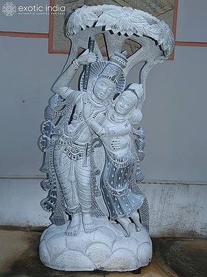 70" Krishna Kanhaiya With Radha Rani | Large Granite Stone Figurine