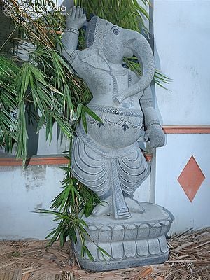 88" Granite Stone Sculpture of Dancing Ganesha