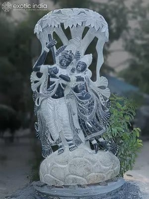 100" Fluting Radha Krishna Large Granite Stone Sculpture