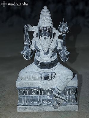 31" Seated Lord Muneeswaran Idol | Black Granite Stone Statue