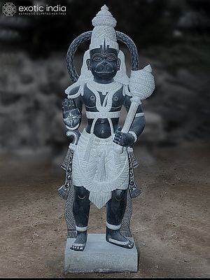 80" Large Size Lord Hanuman Black Granite Stone Statue