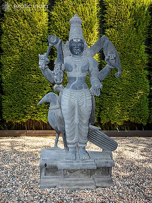 70" Large Size Standing Lord Saneeswara Idol | Black Granite Stone Statue