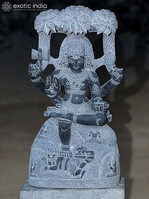 22" Seated Dakshinamurthy Shiva Black Granite Stone Statue