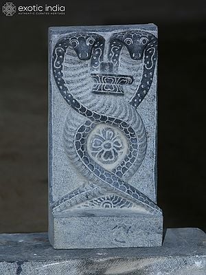 13" Two Snake with Shiv Linga Idol | Black Granite Stone Statue