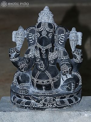 13" Lord Ganesha With Mouse Idol | Granite Stone Statue