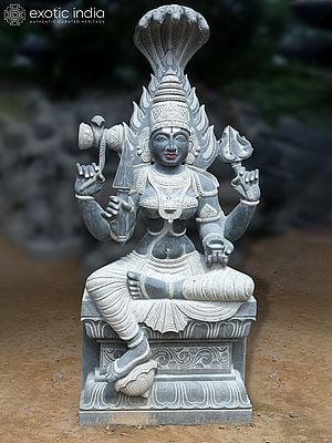 84" Large Size Idol of Seated Devi Karumariamman | Granite Stone Statue