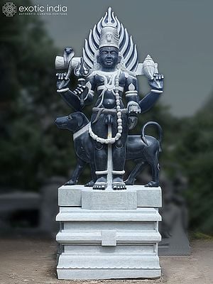 101" Large Idol of Lord Shiva as Bhairava | Black Granite Stone Statue