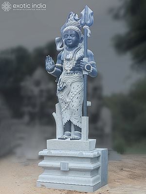 155" Lord Shiva With Trishul Stone Idol | Granite Stone Statue