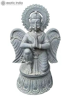 24" Garuda In Namaskar Mudra Seated On Pedstal | Stone Statue