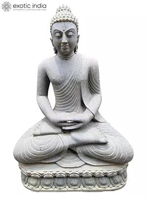 36" Meditating Gautam Buddha Seated On Asana | Black Stone Statue