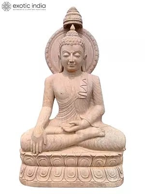 72" Large Seated Lord Buddha In Earth-Touching Gesture | Sand Stone Statue