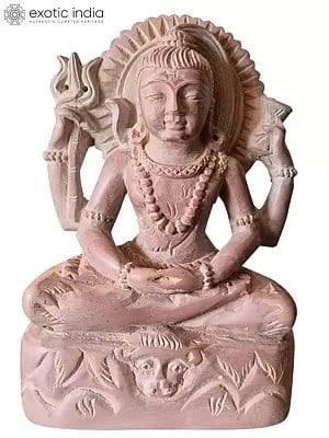 8" Lord Shiva In Dhyana Mudra | Shiva Idol | Pink Stone Statue