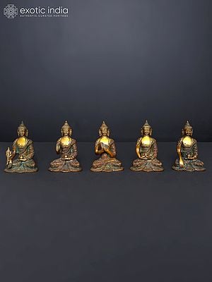 3" Set of Five Dhyani Buddhas | Brass Statues