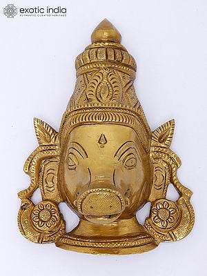 6" Small Lord Varaha Wall Hanging Head in Brass