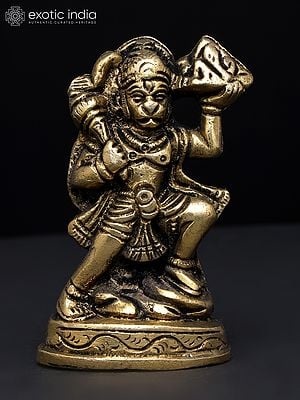 Lord Hanuman Carrying Sanjeevani | Small Brass Statue