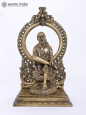 8" Sai Baba Seated on Kirtimukha Throne | Brass Statue