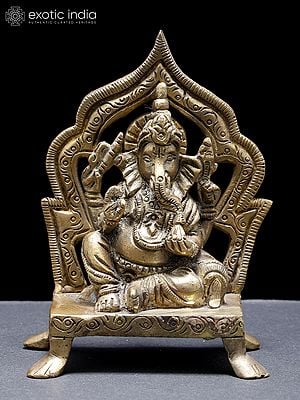 Blessing Lord Ganesha Seated on Throne | Small Brass Statue