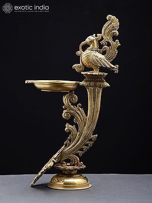 12" Designer Peacock Lamp in Brass