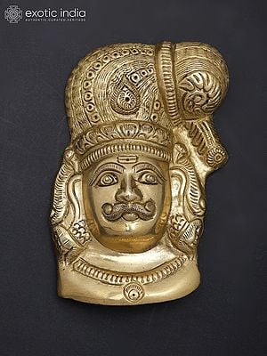 6" Small Madurai Veeran Wall Hanging Mask in Brass