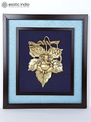 19" Leaf Ganesha | Wood Framed Brass Sculpture | Wall Hanging