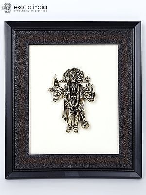 9" Superfine Standing Ten Armed Panchamukhi Hanuman | Wall Hanging Wood Framed Brass Sculpture