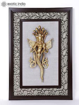 22" Naga Kanya Wood Framed Brass Sculpture | Wall Hanging Statue