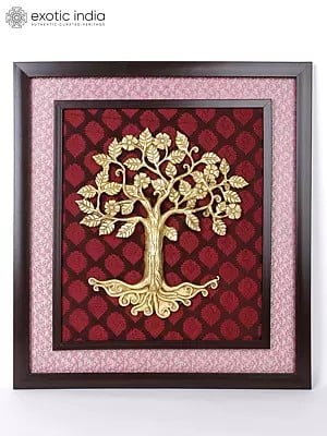 22" Tree of Life | Wood Framed Brass Statue | Wall Hanging Art