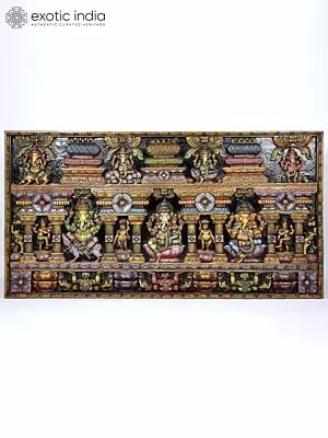 72" Large Size Lord Ganesha Colorful Panel with His Different Forms